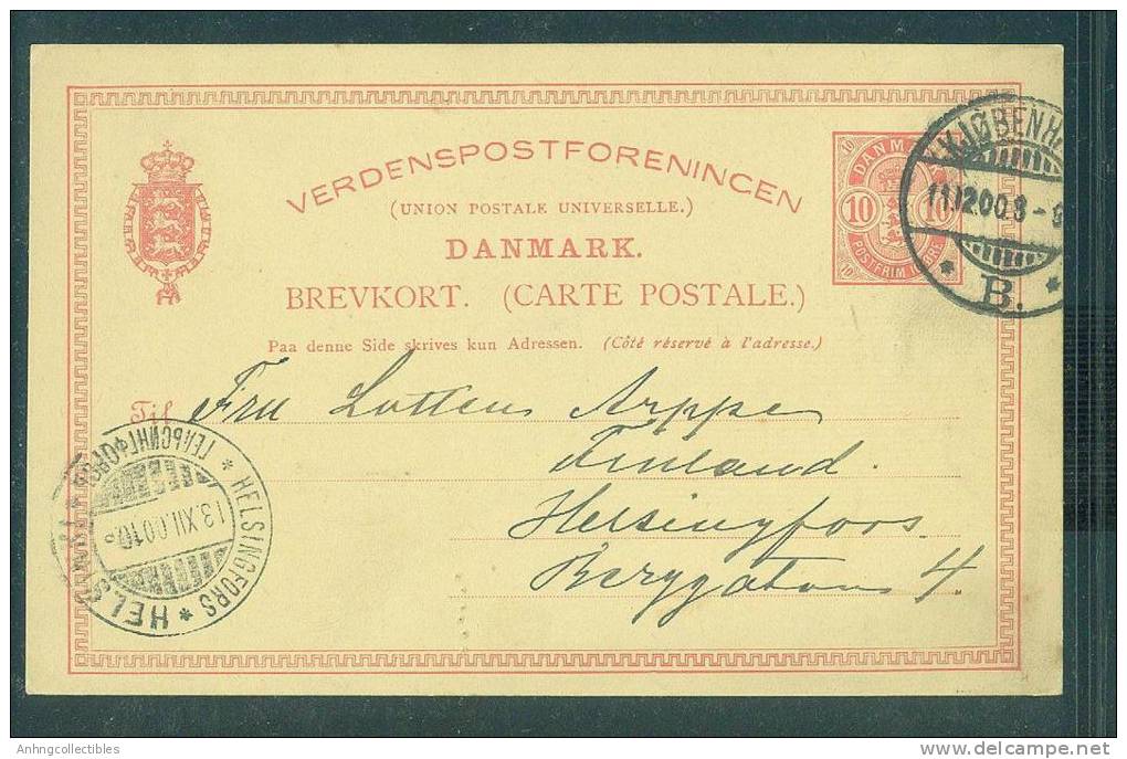 Danmark: Card Postal Sent To Finland 1910 Postmark - Fine - Briefe U. Dokumente