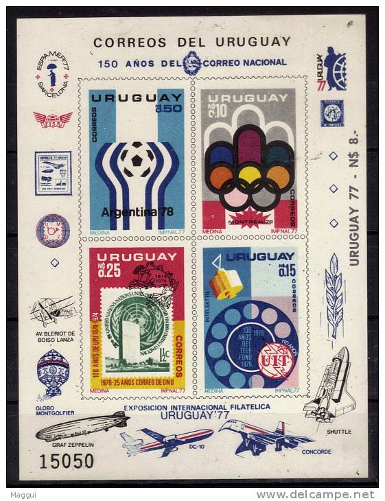 URUGUAY   BF  * *  NON DENTELE Cup 1978  Football  Soccer Avion Zeppelin Upu Concorde Jo 1976 Telephone Montgolfiere UIT - 1978 – Argentine