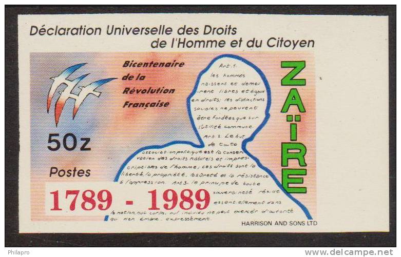 ZAIRE   NON DENT/IMP BICENTENAIRE  REVOLUTION FR  YVERT N°1252 **MNH   Réf 2884 - French Revolution