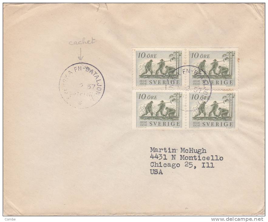Lettre Cover, SUEDE 1957,  SRENSKA FN BATALJONEN Pour USA,/3255 - Lettres & Documents