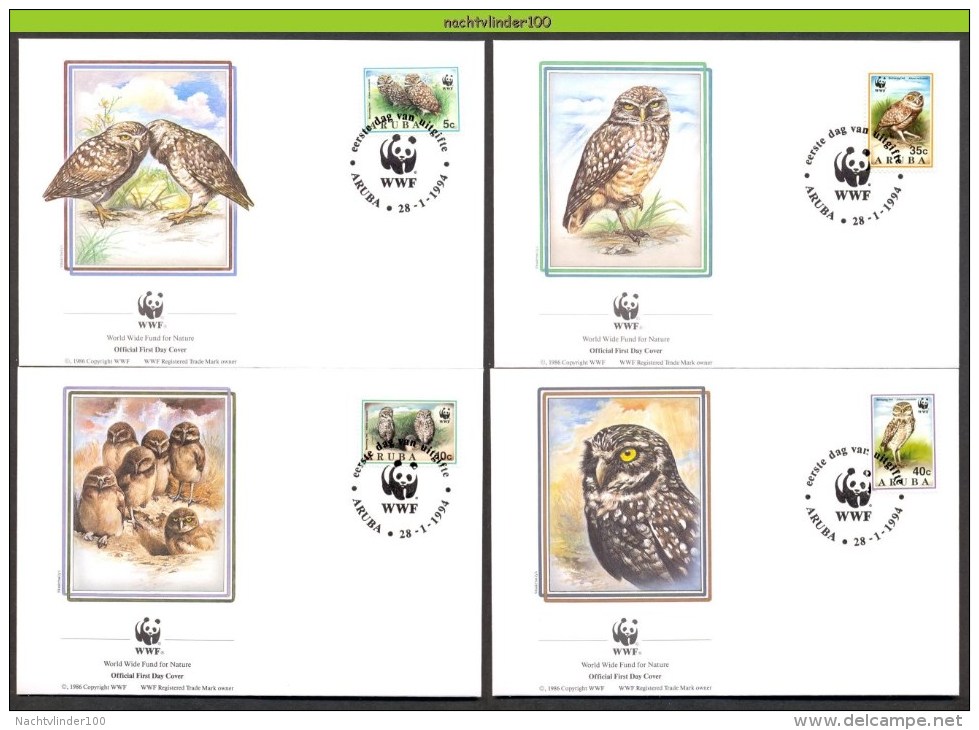 Mra157fb WWF ROOFVOGELS UIL BIRDS OF PREY OWL GREIFVÖGEL EULE AVES HIBOUX OISEAUX ARUBA 1994 FDC'S - FDC