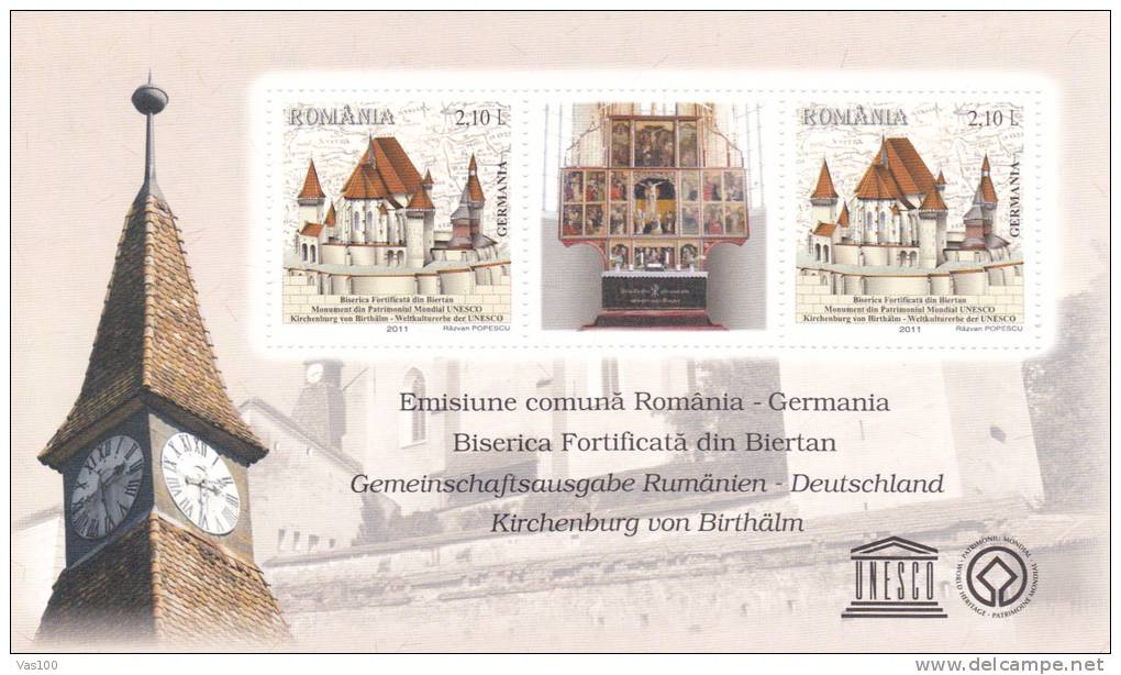 The Fortified Curch Biertan,Monument UNESCO World Heritage 2011 Block MNH Romania. - Clocks