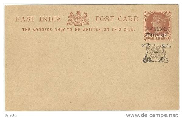 India 1882 Gwalior State - Postal Stationery Card - 1882-1901 Empire