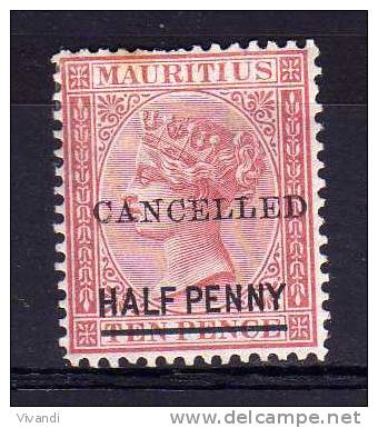 Mauritius - 1878 - ½d Surcharge (Overprinted "Cancelled") - MH - Mauricio (...-1967)
