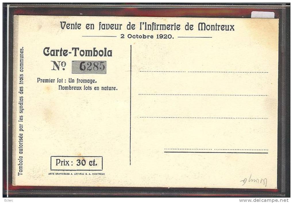 DISTRICT DE VEVEY /// MONTREUX - VENTE EN FAVEUR DE L'INFIRMERIE DE MONTREUX 2 OCTOBRE 1920 - TB - Montreux