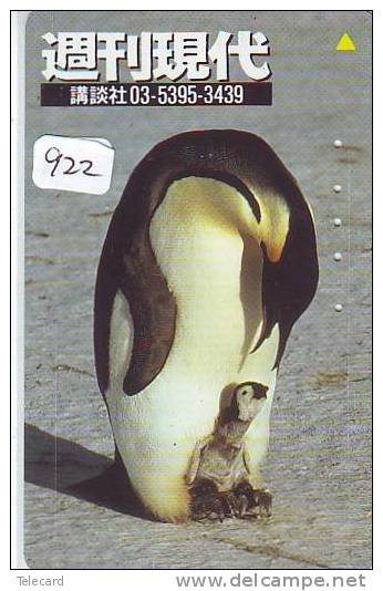 Télécarte  Japon * OISEAU MANCHOT  (922)  PENGUIN BIRD Japan * Phonecard * PINGUIN * - Pinguïns & Vetganzen