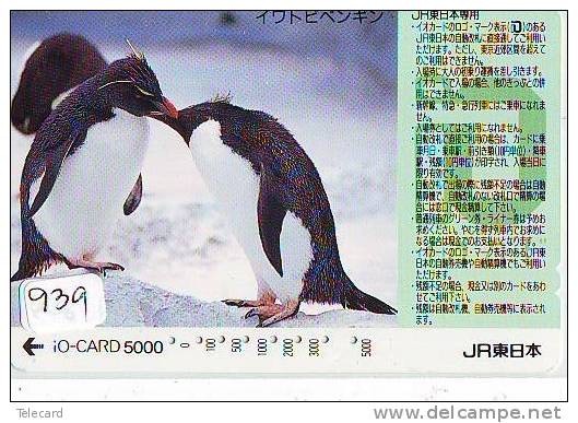 Carte Prépayée Japon * OISEAU MANCHOT  (939)  PENGUIN BIRD Japan * Prepaidcard * PINGUIN * TRAIN * I.O. * JR - Pingouins & Manchots