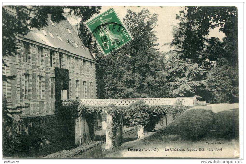 CPA 41 DROUE LE CHÂTEAU FAÇADE EST LE PONT 1913 - Droue