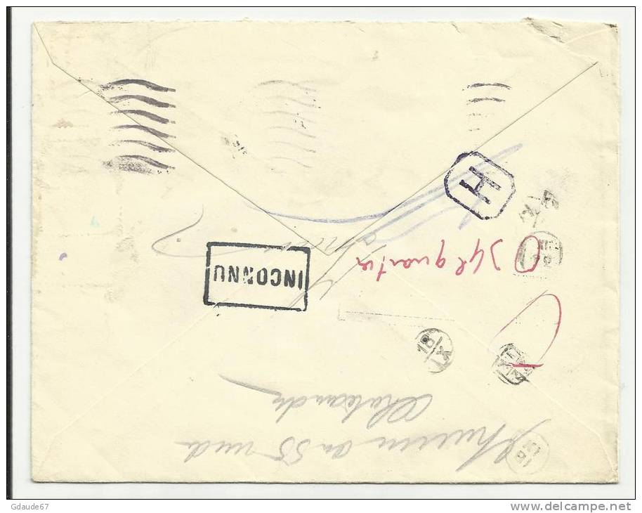 1942 - ENVELOPPE Avec CACHET "INCONNU" (AU DOS) - PETAIN - Lettres & Documents