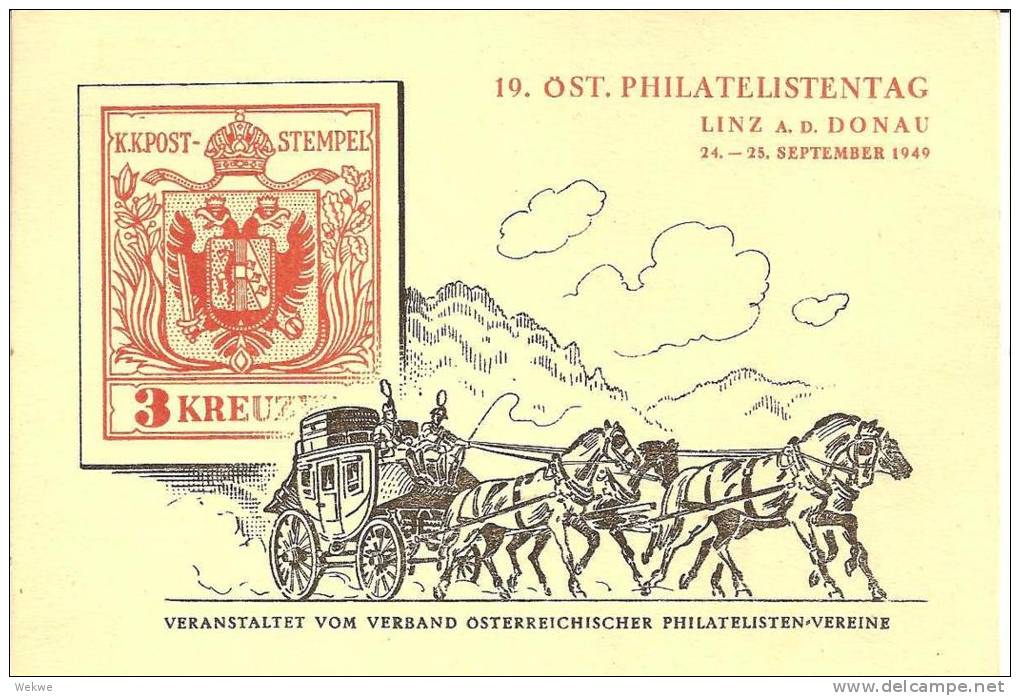 AR-II065 /- ÖSTERREICH -  Private Ganzsache Joh. Strauss (Ersttag  (24.9.49). S-Stpl. 19. Phil.-Tag,  Linz - Briefe U. Dokumente