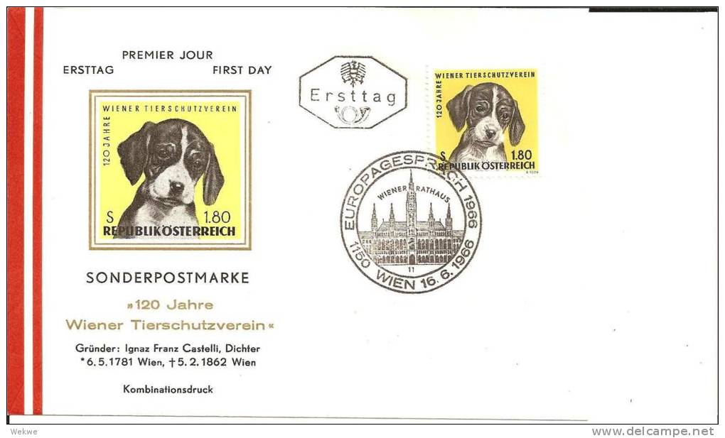 A-RII134 /- ÖSTERREICH -  120 Jahre Wiener Tierschutz ( Marke Mit  Hund) FDC 1966 - Briefe U. Dokumente