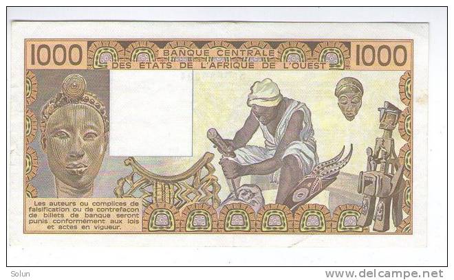 COTE D`IVOIRE   IVORY COAST   WEST AFRICAN STATES  1000  FRANCS    1986  BANKNOTE  P-107Ah - Costa De Marfil