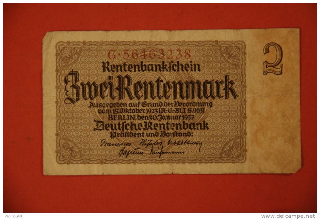 2 Rentenmark De 1923 - 2 Rentenmark