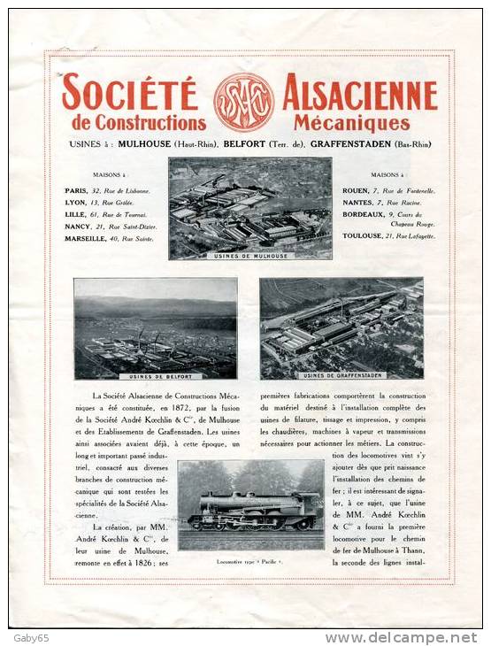 MULHOUSE.BELFORT.GRAFFENS TADEN.DOCUMENTATION DE LA SOCIETE ALSACIENNE DE CONSTRUCTIONS MECANIQUES. - Altri & Non Classificati