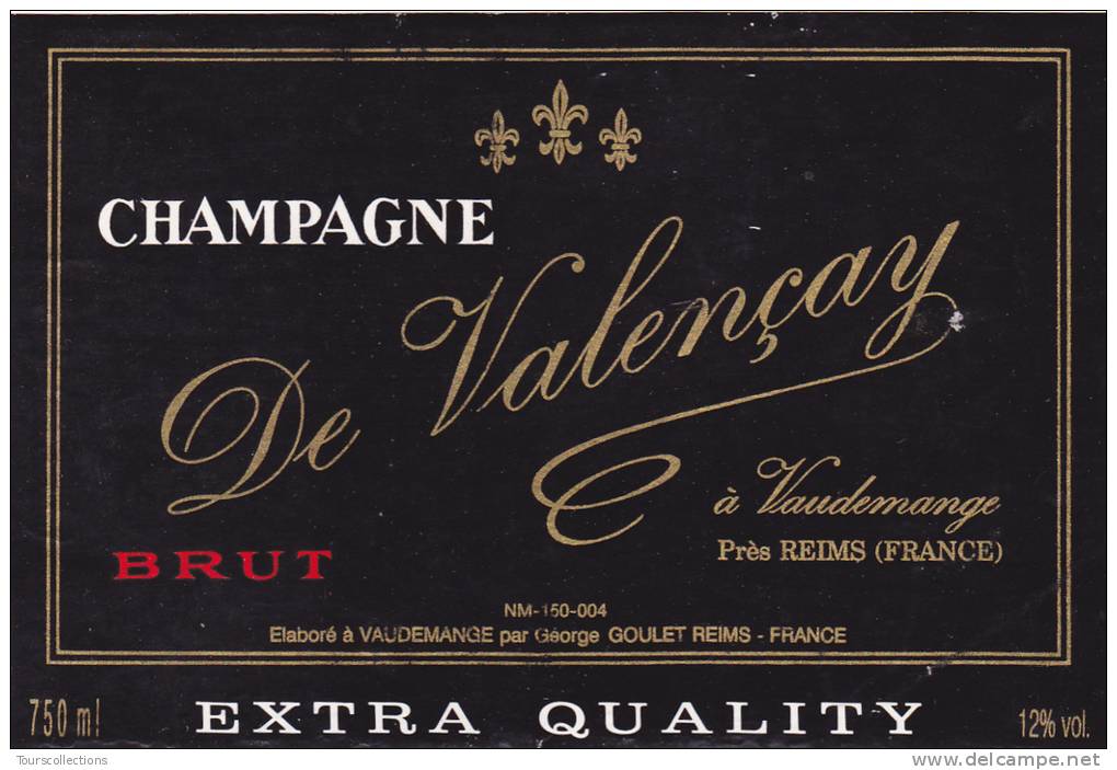 ETIQUETTE DE CHAMPAGNE DE VALENCAY à Vaudemanges Près Reims (51) - Alcools