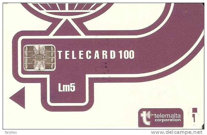 TARJETA DE MALTA DE 100 UNITS -LM5 COLOR VIOLETA DIBUJO ANTENA TELECOMUNICACIONES - Malte