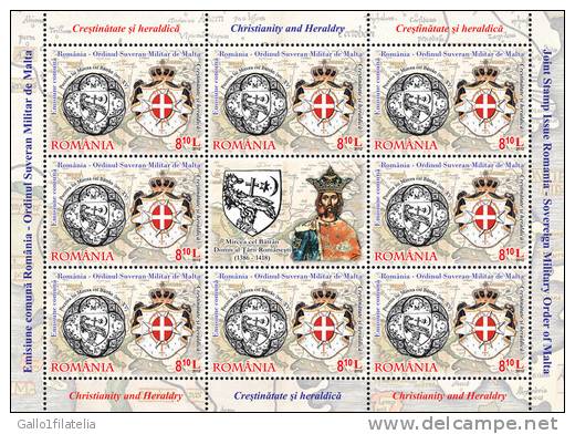 2012 - ROMANIA - CRISTIANESIMO E ARALDICA - MINIFOGLIO - EMISS. CONGIUNTA CON S.M.O.M. - JOINT ISSUE WITH S.M.O.M.  MNH - Emissioni Congiunte