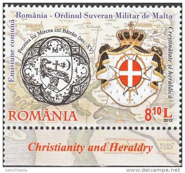 2012 - ROMANIA - CRISTIANESIMO ED ARALDICA - EMISSIONE CONGIUNTA CON S.M.O.M. - JOINT ISSUE WITH S.M.O.M. MNH - Emissioni Congiunte