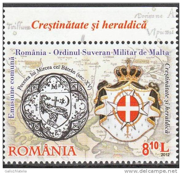 2012 - ROMANIA - CRISTIANESIMO ED ARALDICA - EMISSIONE CONGIUNTA CON S.M.O.M. - JOINT ISSUE WITH S.M.O.M.  MNH - Emissioni Congiunte