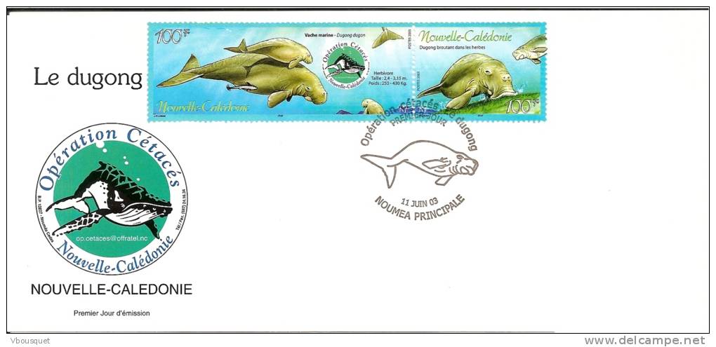 FDC Premier Jour De Nouvelle Calédonie Operation Cetacés Dugong Mammifere Marins - Wale