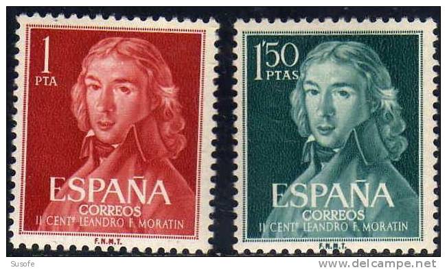 España 1961 Edifil 1328/9 Sellos ** II Cent. Nacimiento Leandro Fernández Moratín (Retrato De Goya) Yvert1005/6 Completa - Neufs