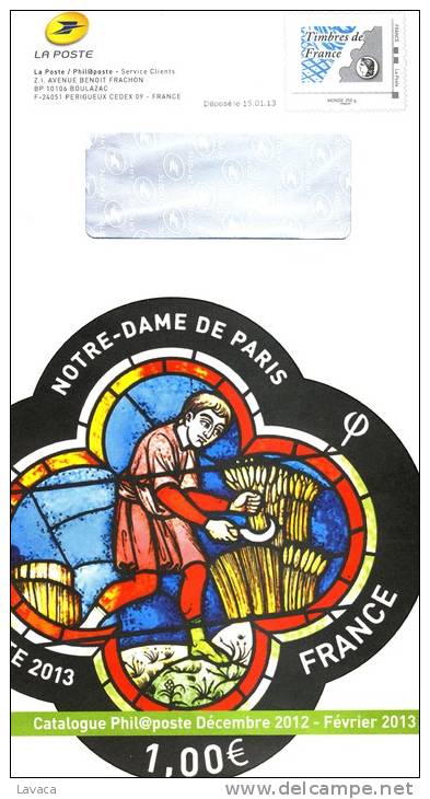 Enveloppe Entier Postale De Service De FRANCE - 2013 Vitrail De Notre Dame De Paris - Eglises Et Cathédrales
