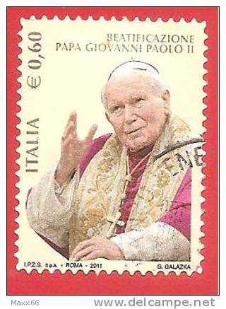 ITALIA REPUBBLICA USATO - 2011 - Beatificazione Di Papa Giovanni Paolo II - € 0,60 - S. 3232 - 2011-20: Used