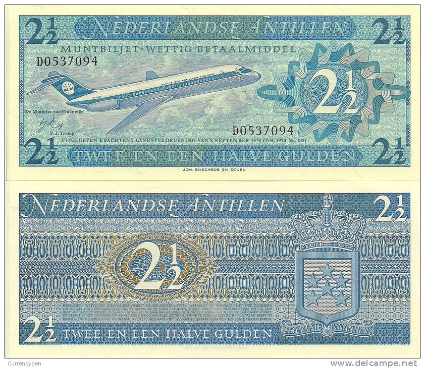 Netherlands Antilles P-21a, 2 1/2 Gulden, Douglas DC-9 Jetl $17+CV! - Other - Oceania