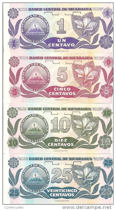 Nicaragua P-167-170, 4 Note Set, Francisco  Córdoba / Sacuanjoche Flower - Nicaragua