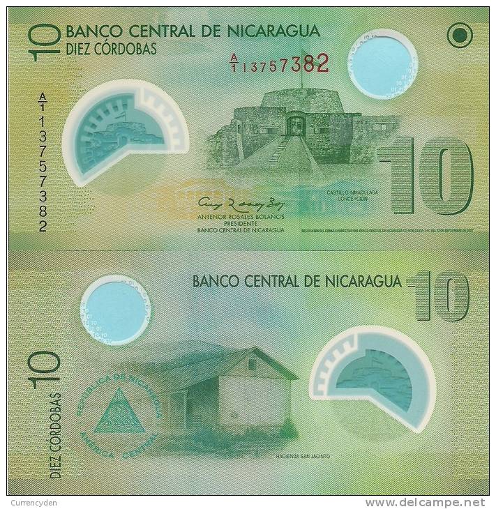 Nicaragua P-201b, 10 Cordobas, Castle / Hacienda POLYMER - Nicaragua