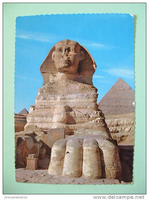 Egypt 1966 Postcard "Great Sphinx Of Giza" To France - Eagle Pyramids Nile Boat - Archaeology - Brieven En Documenten