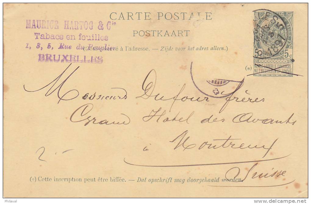 BELGIQUE : Entier Postal Oblitéré Le 31 Mars 1897 - Autres & Non Classés