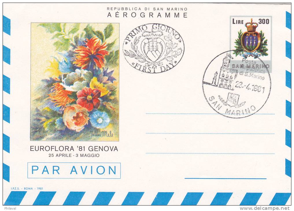 SAN MARINO : Euroflora 81 Genova - Aérogramme Obl.23.4.1981 - Briefe U. Dokumente