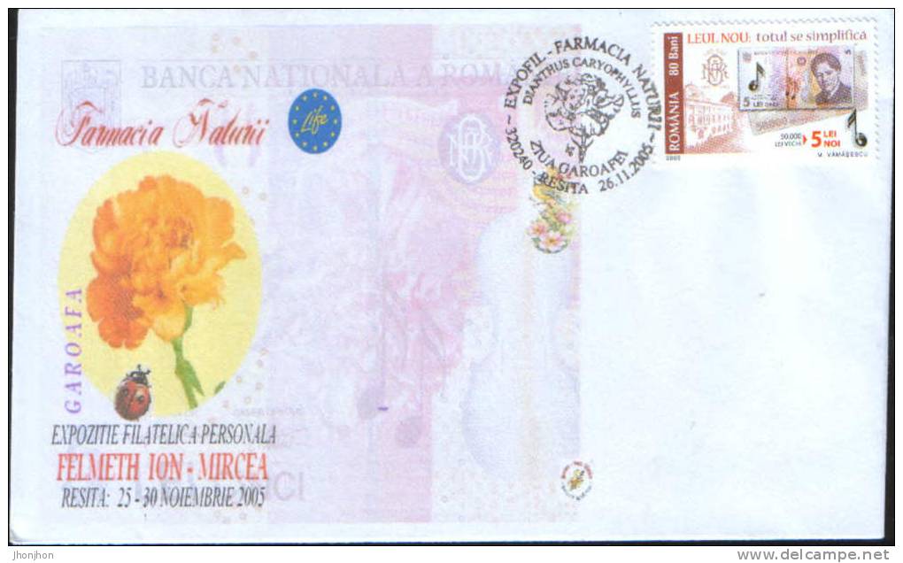 Romania-Envelope Occasionally 2005-Garoafa(dianthus Caryophyllus) - Farmacia