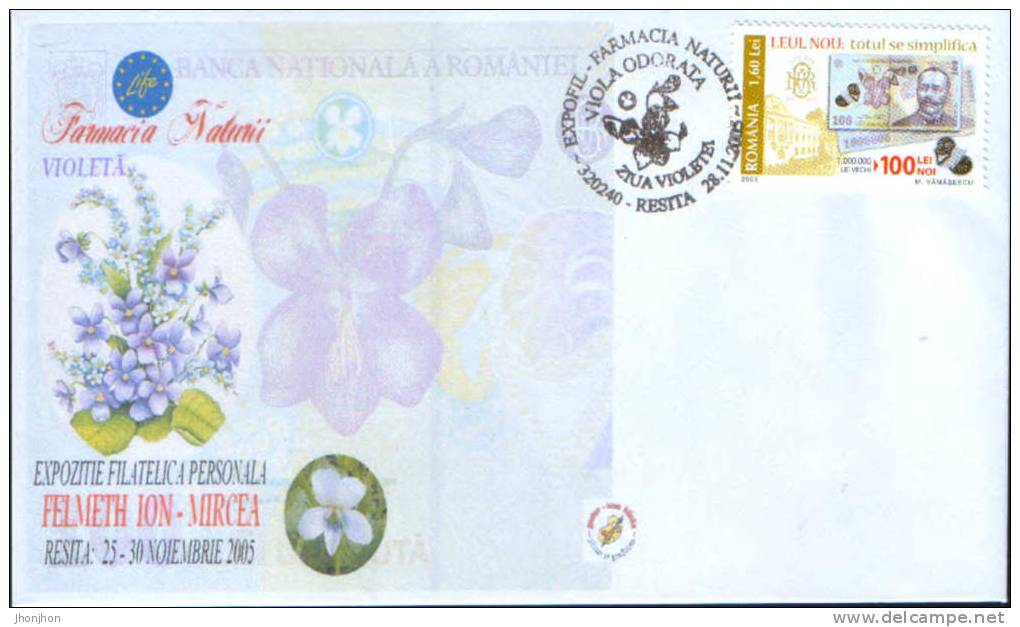 Romania-Envelope Occasionally 2005-Natural Pharmacy, Violet(viola Odorata) - Pharmacy