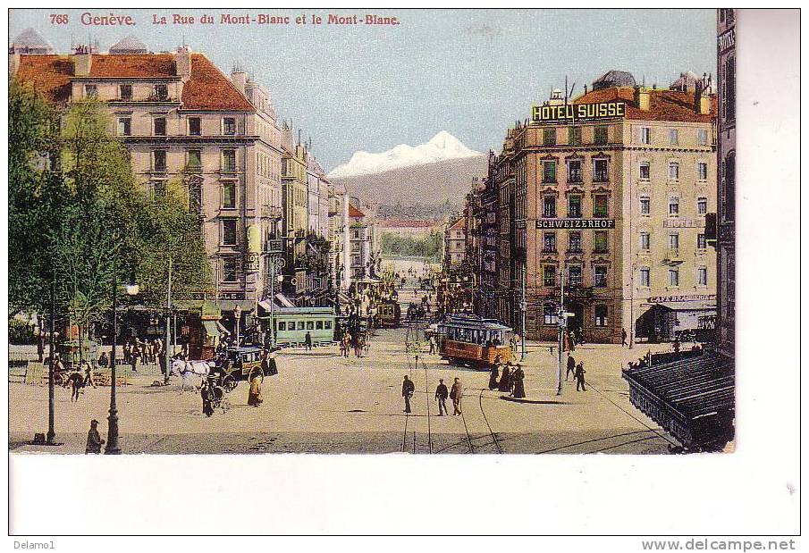Cart Colori  Ginevra  (Svizzera ) Le Rue Du Mont Blanc - Genève