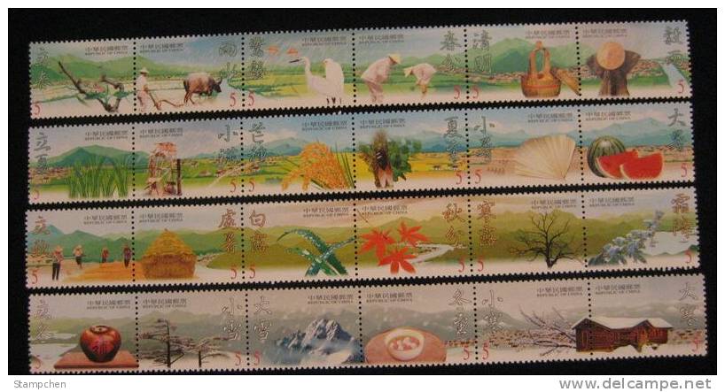 4 Seasons 2000 Weather Stamps-ox Bird Farmer Plow Crane Thunder Mount Rain Cicada Insect Food Fruit - Vaches