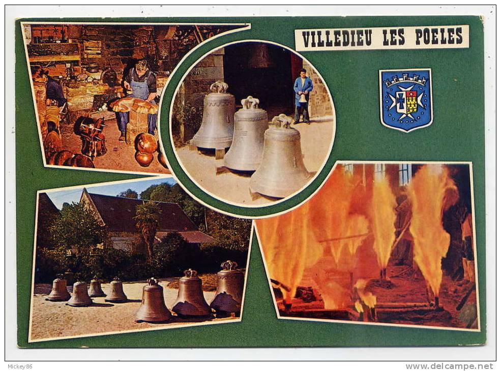 Villedieu -les-Poeles---Multivues-V Ues Diverses (cité Du Cuivre,cloches (petite Animation,artisan)  --blason,cpm 112 éd - Villedieu