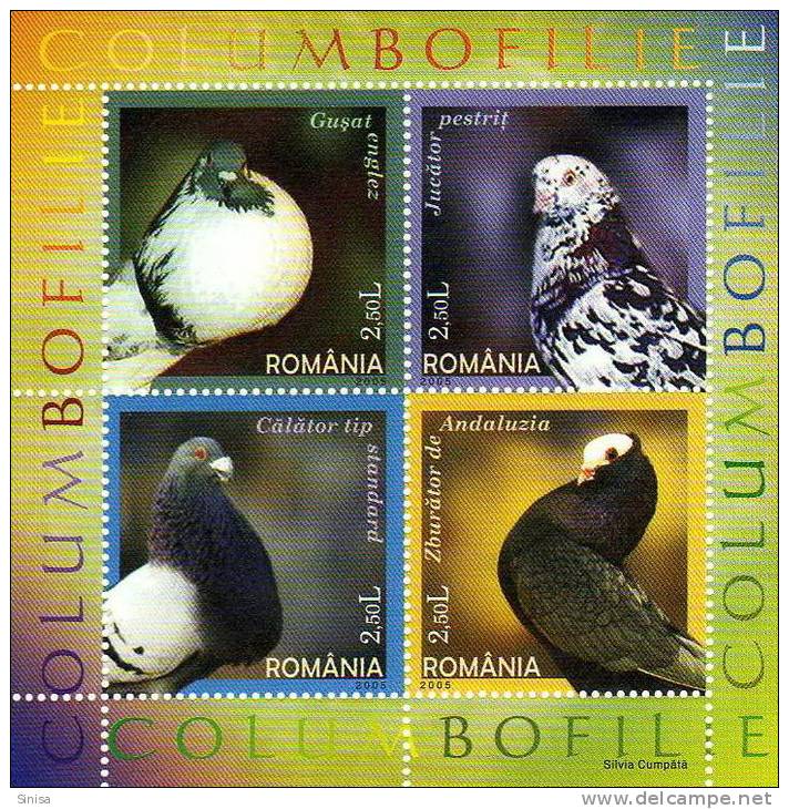 Romania / S/S / Birds / Pigeons - Gebraucht