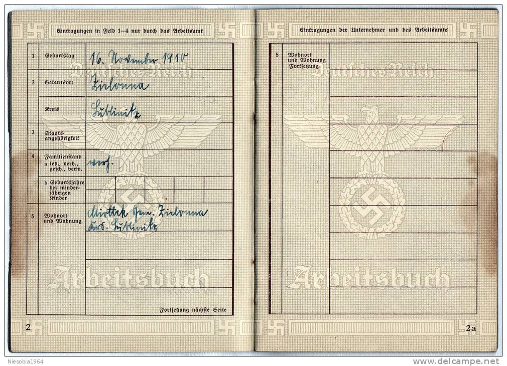 WW 2 - Nazi Germany - Deutsches Reich Arbeitsbuch - Arbeitsamt Lublinitz 03.04.1940 - Livret de travail - Work book