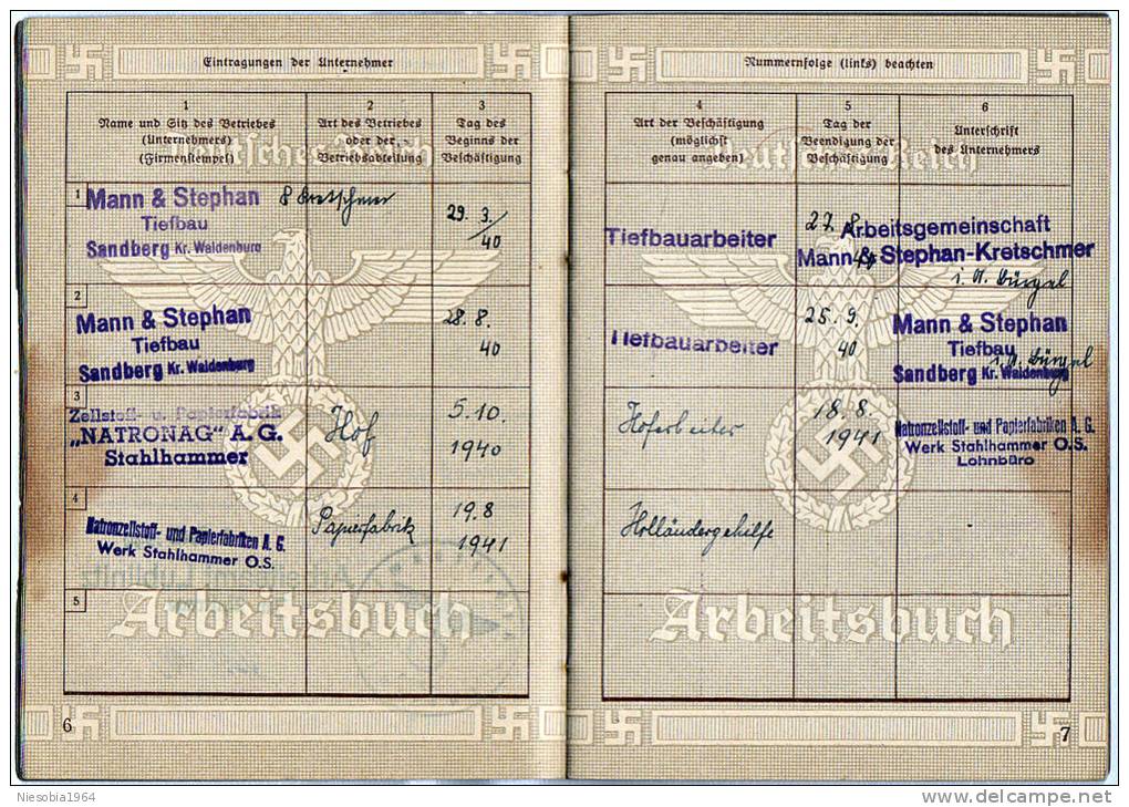 WW 2 - Nazi Germany - Deutsches Reich Arbeitsbuch - Arbeitsamt Lublinitz 03.04.1940 - Livret de travail - Work book