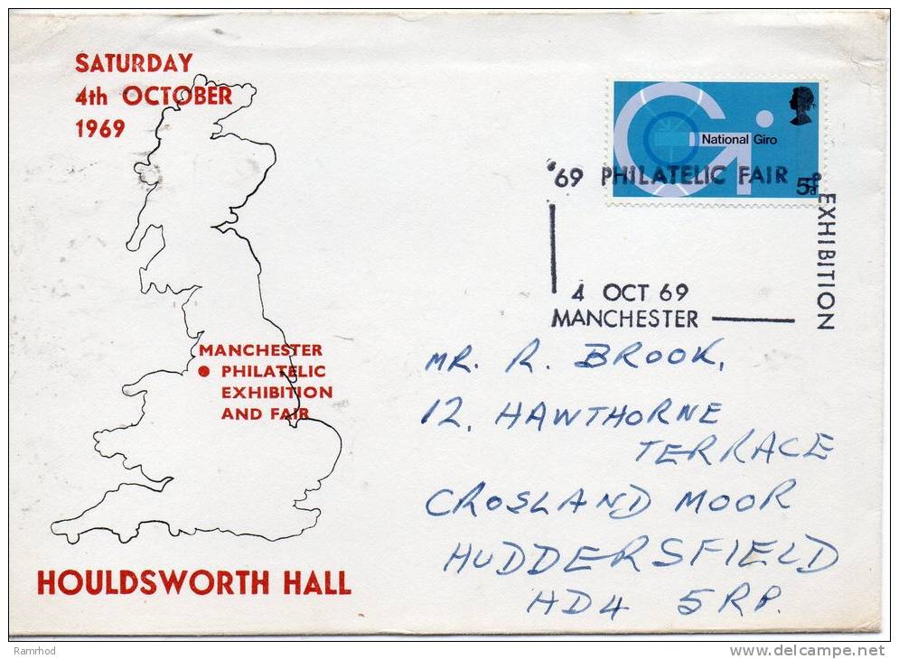 GREAT BRITAIN 1969 COVER HOUNDSWORTH HALL PHILLATELIC EXHIBITION - Storia Postale