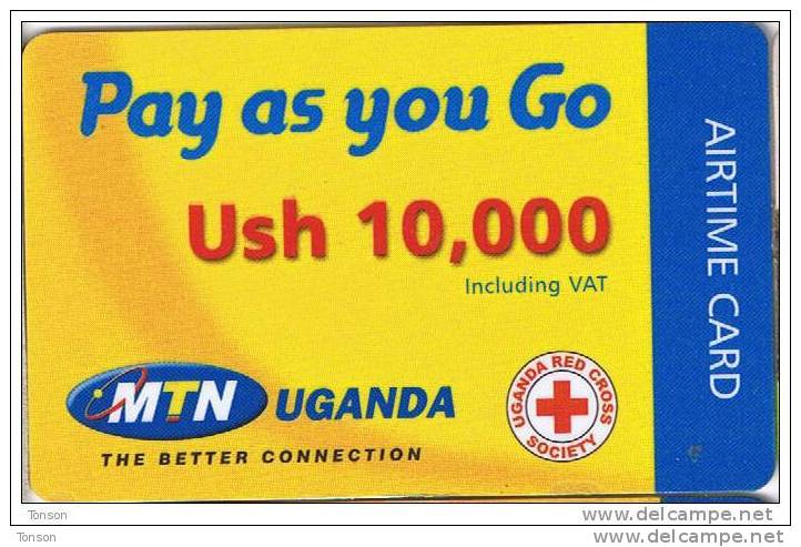 Uganda, MTN, Pay As You Go, Ush 10,000, Airtime Card, Red Cross, 2 Scans. - Ouganda