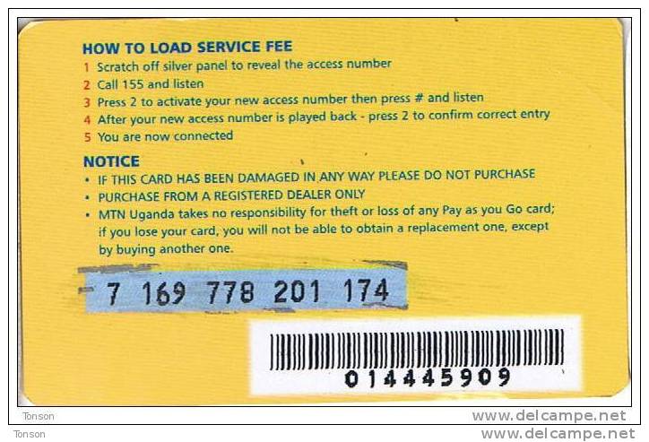 Uganda, MTN, Pay As You Go, 30-day Service Card, 2 Scans. - Oeganda