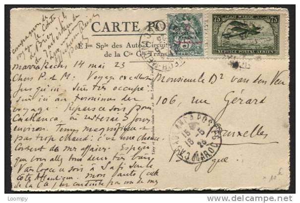 MAROC FRANCAIS MAROCCO-75c Poste Aérienne+5c Double Surcharge Protectorat S/carte Postale Par Avion CASABLANCA 1923 (333 - Poste Aérienne