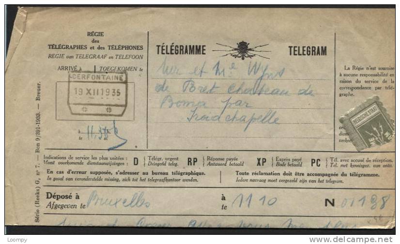 CHEMINS DE FER - Obl. CERFONTAINE Sur Télégramme 1935 (340) - Telegrams