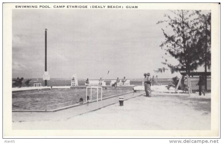 Guam, Dealy Beach Camp Ethridge Swimming Pool, Soldiers, C1940s/50s Vintage Postcard - Guam
