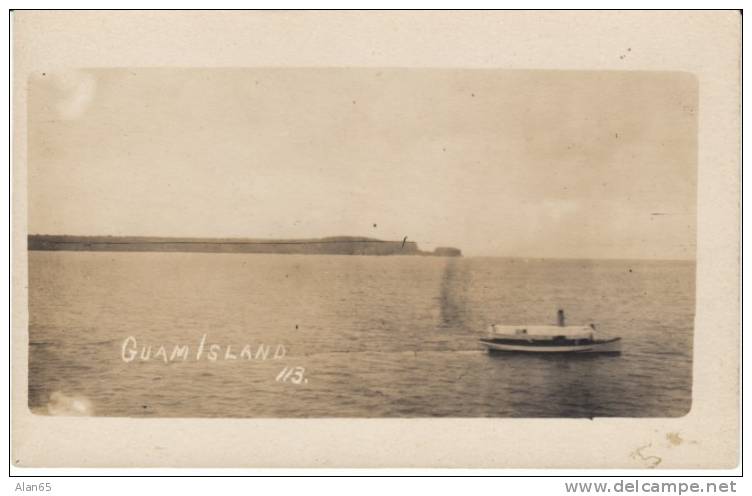 Guam Island, Boat In Ocean, C1900s/10s Vintage Real Photo Postcard - Guam