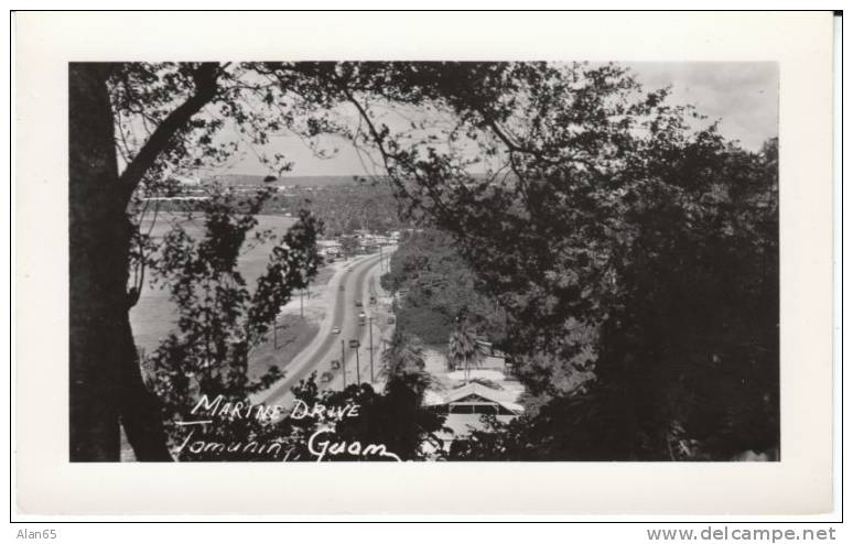 Tamuning Guam, Marine Drive, Autos Buildings, C1940s/50s Vintage Real Photo Postcard - Guam