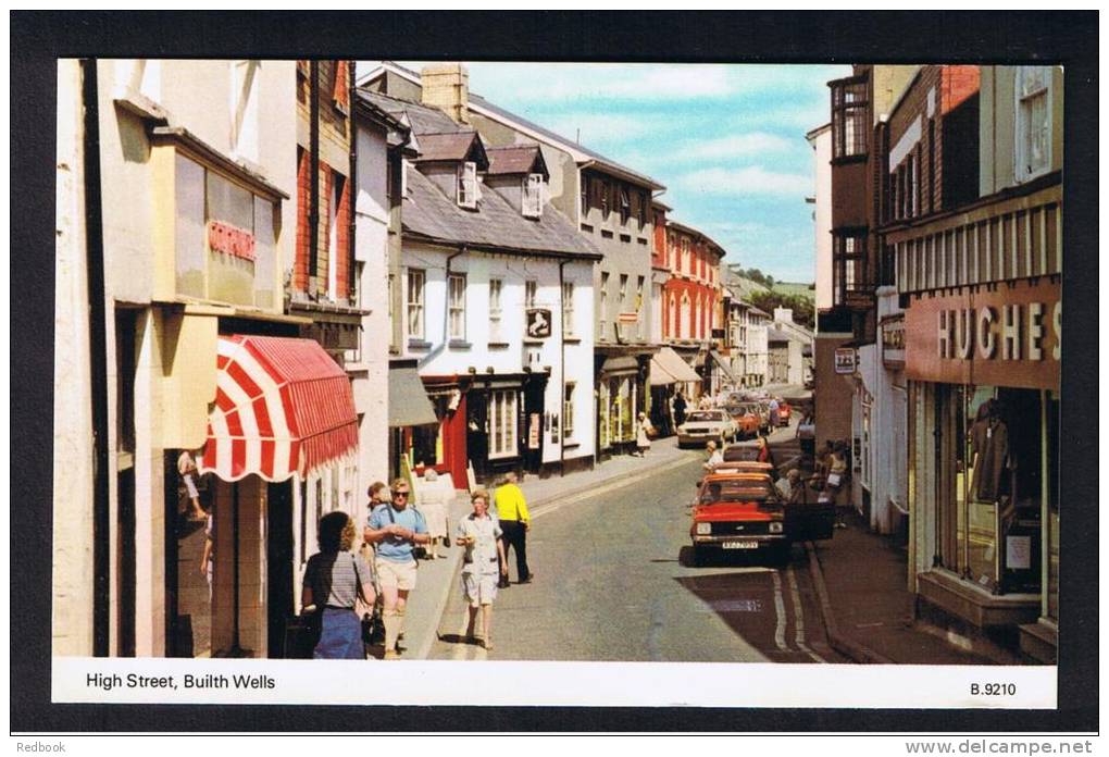 RB 916 - Postcard - Cars &amp; Shops - High Street - Builth Wells - Breconshire Wales - Breconshire